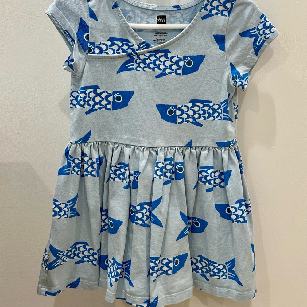 Tea Collection—Blue Fish Print Kids Dress